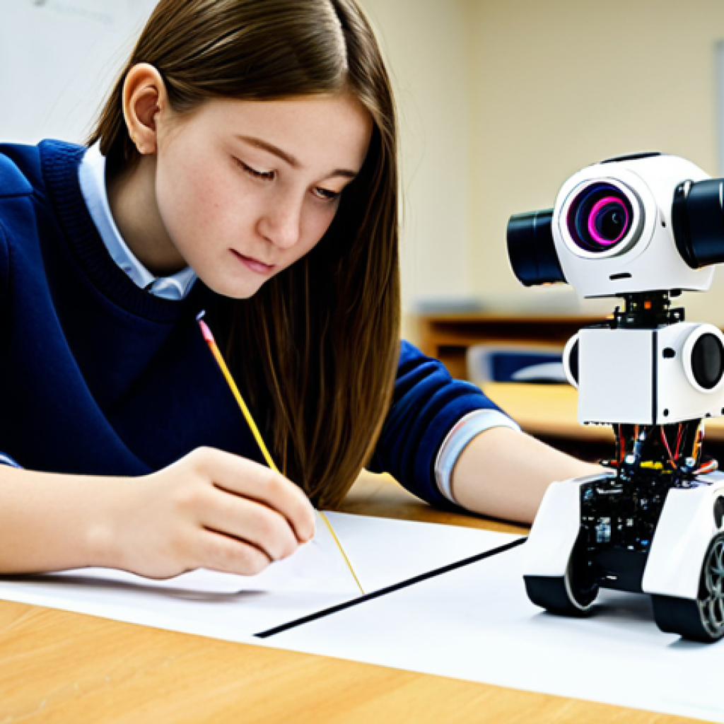 로봇기술사 실기 시험 문제 유형 - ** A student in a brightly lit classroom, fully clothed in appropriate attire, working on a simple l...