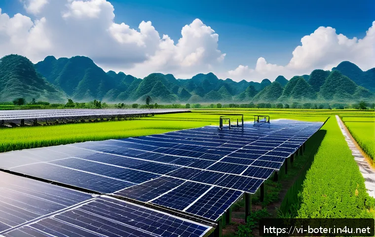 로봇기술사와 재생에너지와 로봇 - A highly detailed scene of an automated solar power plant in Vietnam, featuring advanced robotic sys...